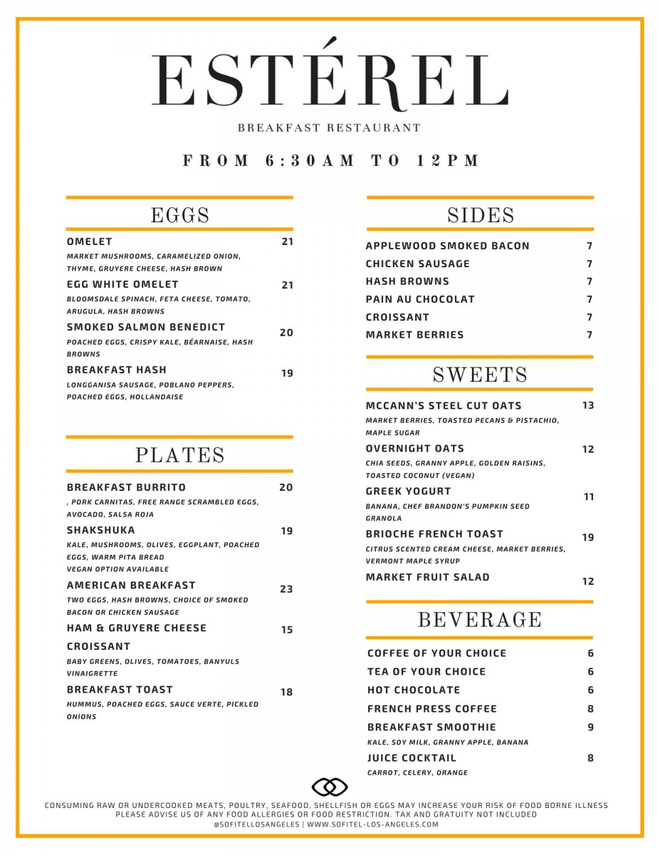Photo of the hotel Sofitel Los Angeles at Beverly Hills: Teal minimal simple modern cafe menu 1